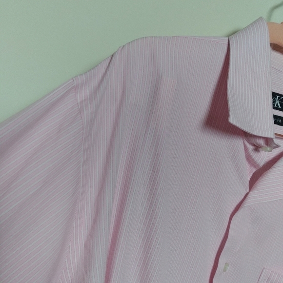Calvin Klein Pink and White Stripe Regular Fit Button Front Shirt Size XL - Picture 4 of 9